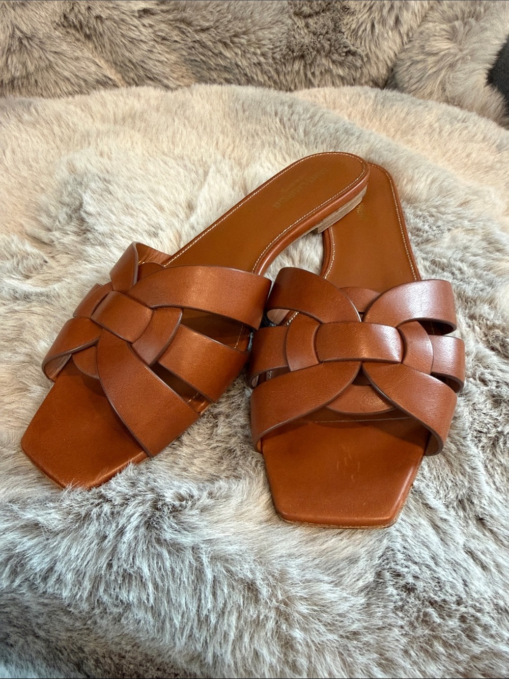 Saint Laurent Tribute Leather Slide Sandals